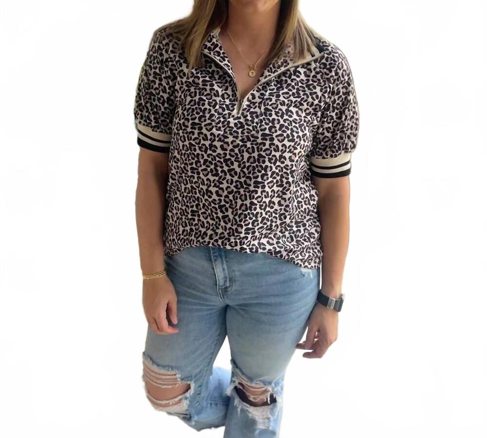 NEW DEAR LOVER leopard print half zip top in brown